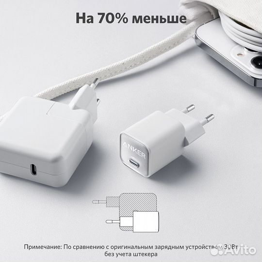 Зарядка Anker 30W USB-C Nano 3 (Оригинал, новая)