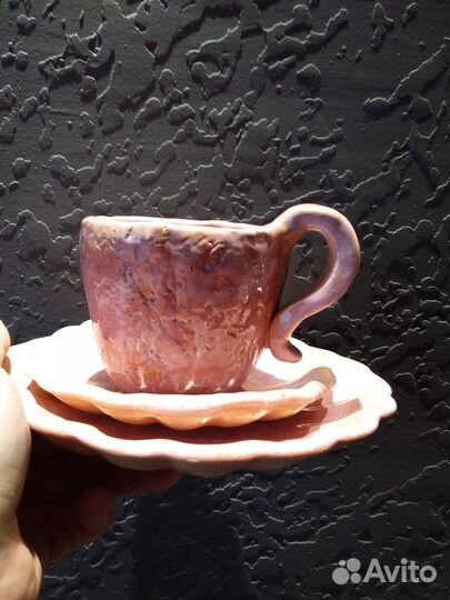 Чайное трио авторская керамика пудровыйрозовый