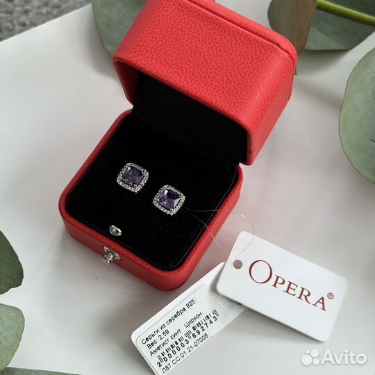 Серьги Opera серебро 925 аметист + циркон, новые