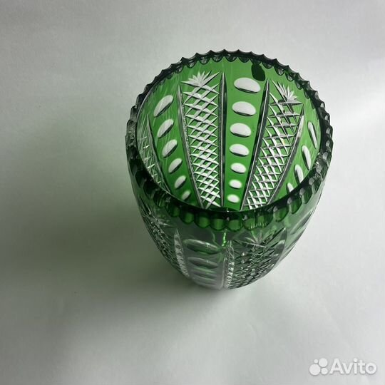 Ваза хрустальная зеленая СССР винтаж
