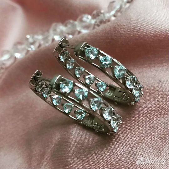 Серебряные серьги с аквамарином природным