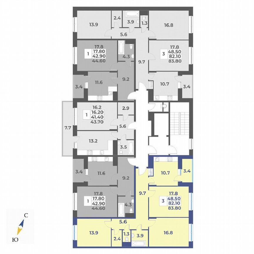 3-к. квартира, 83,8 м², 7/7 эт.