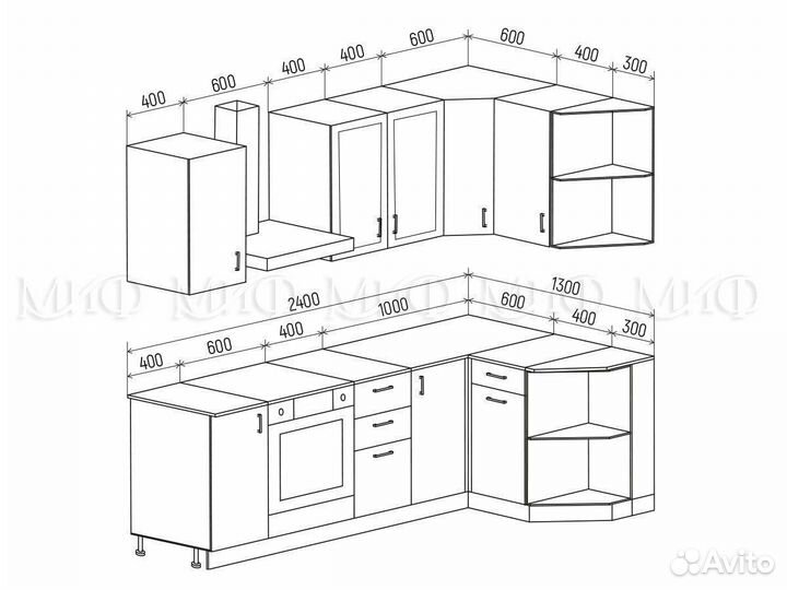 Кухня угловая Настя 2.4 Х 1.3 м