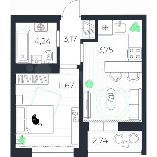 1-к. квартира, 34,2 м², 9/10 эт.
