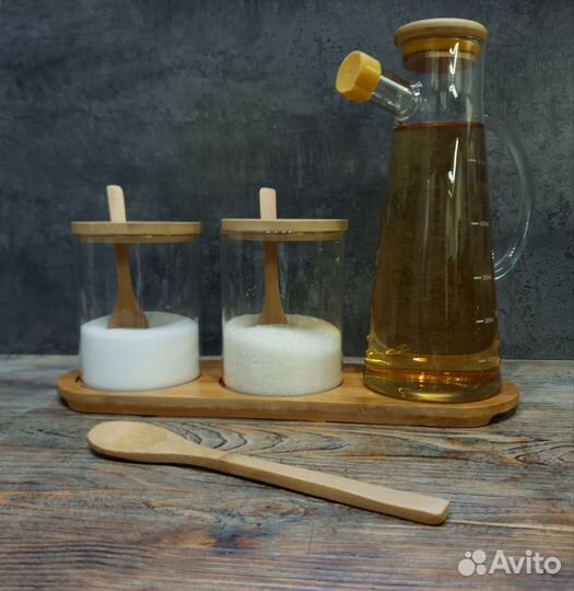 Баночки для соли, сахара и кувшин для масла