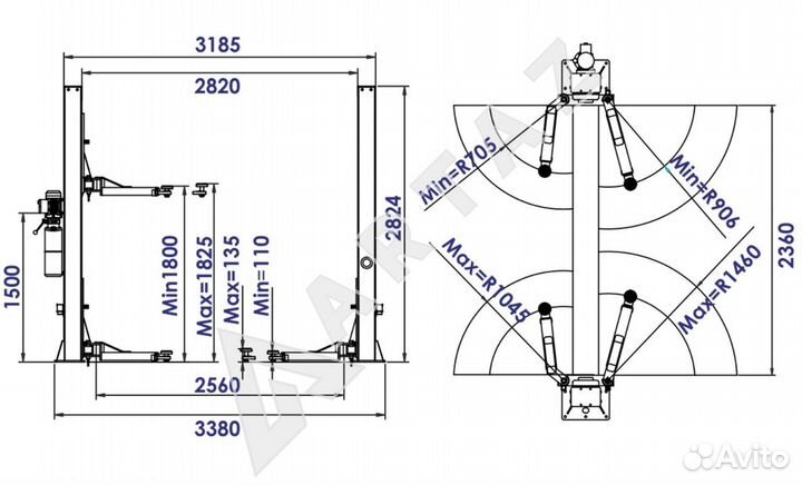 Двухстоечный подъемник 4т eqfs TS-4MR 220V