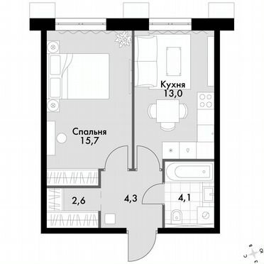 1-к. квартира, 39,6 м², 19/24 эт.