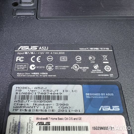 Ноутбук Asus A52j intel core i3 4gb ram