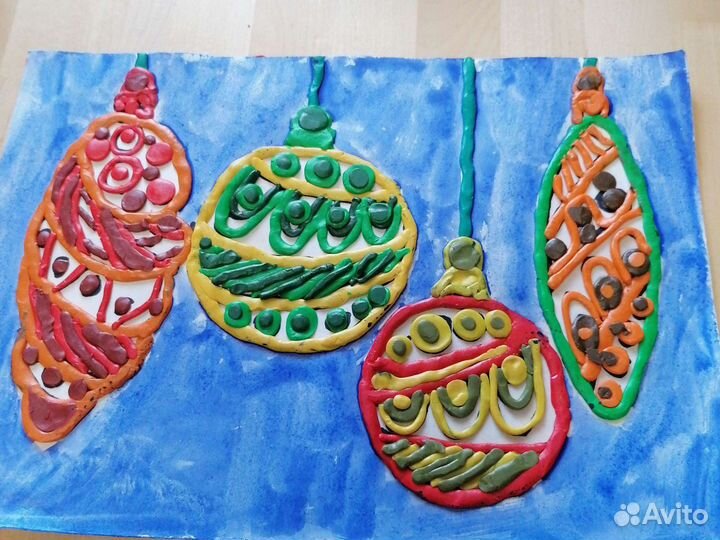 Картина пластилин ёлочные игрушки