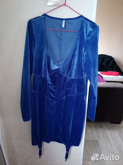 Платье вечернее синее бархат 48 размер