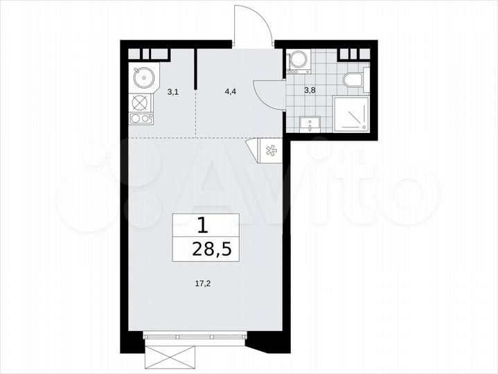 Квартира-студия, 28,5 м², 5/9 эт.