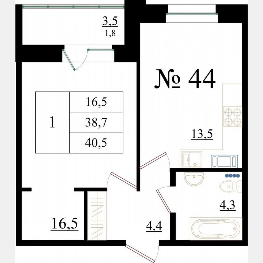 1-к. квартира, 40,5 м², 5/8 эт.
