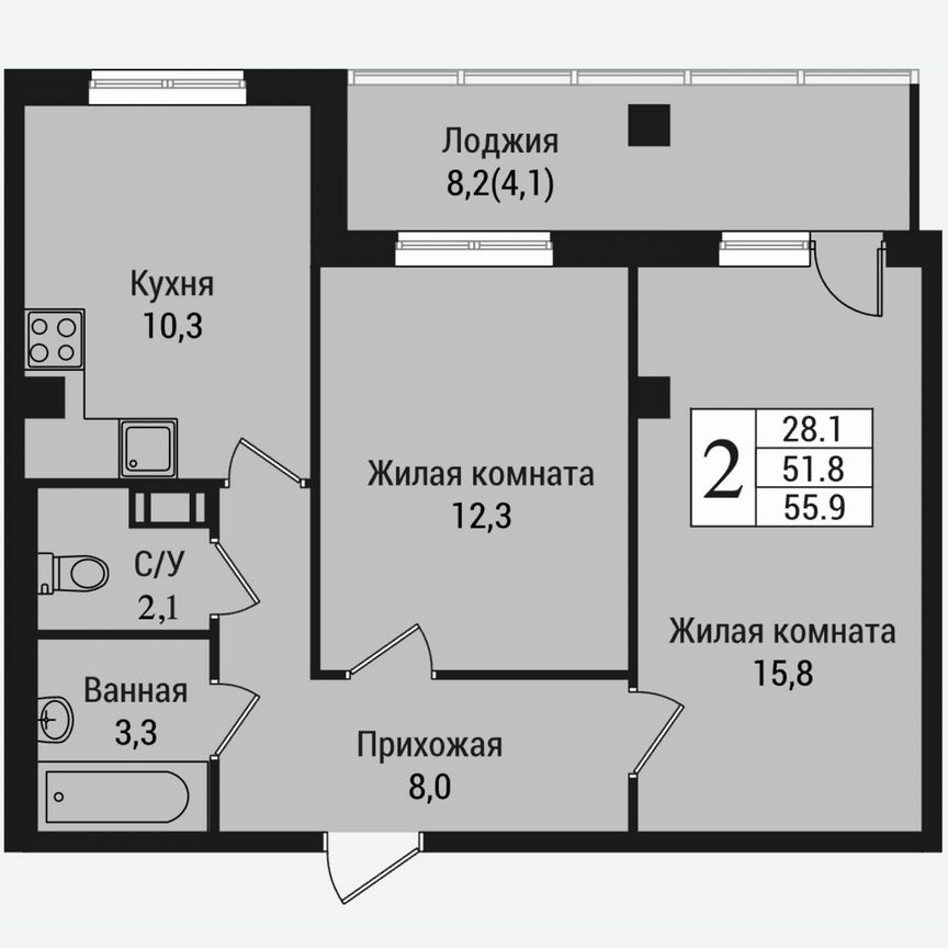 2-к. квартира, 59,7 м², 4/15 эт.