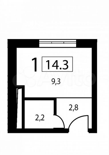 Квартира-студия, 14,3 м², 7/9 эт.