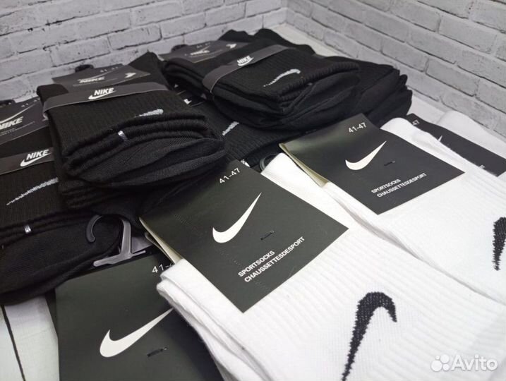 Белые чёрные носки Nike хлопок