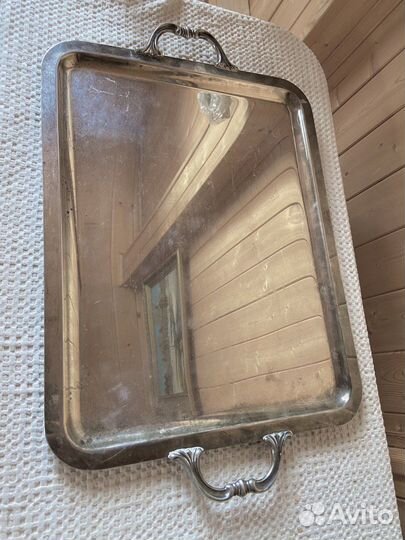 Антикварный большой поднос медь серебрение Испания