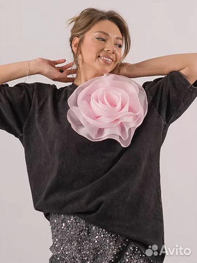 Футболка женская оверсайз с бантом нарядная