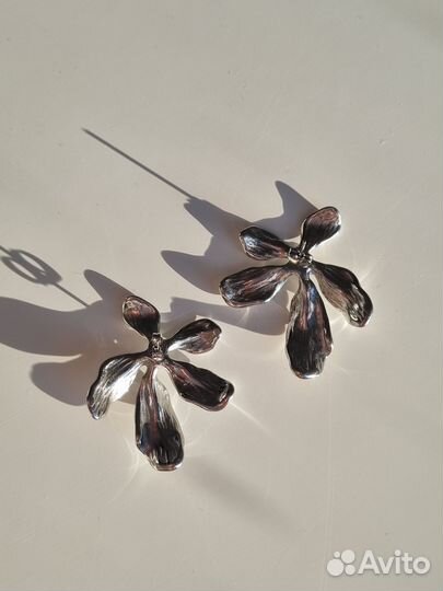 Серьги цветы серебро