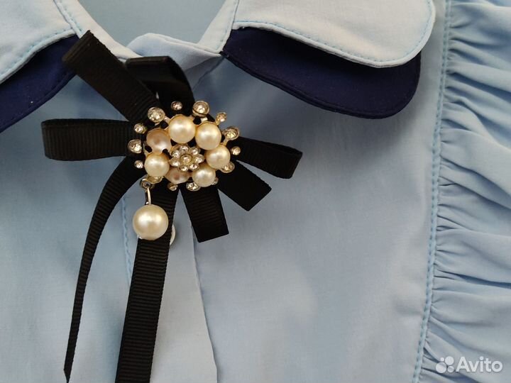 Школьная блузка для девочки р 128 голубая