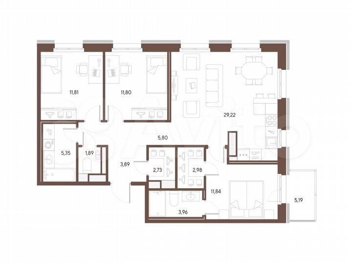 3-к. квартира, 91,3 м², 5/9 эт.