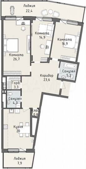 3-к. квартира, 130,8 м², 3/6 эт.