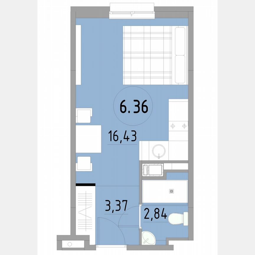 1-к. апартаменты, 22,6 м², 6/13 эт.