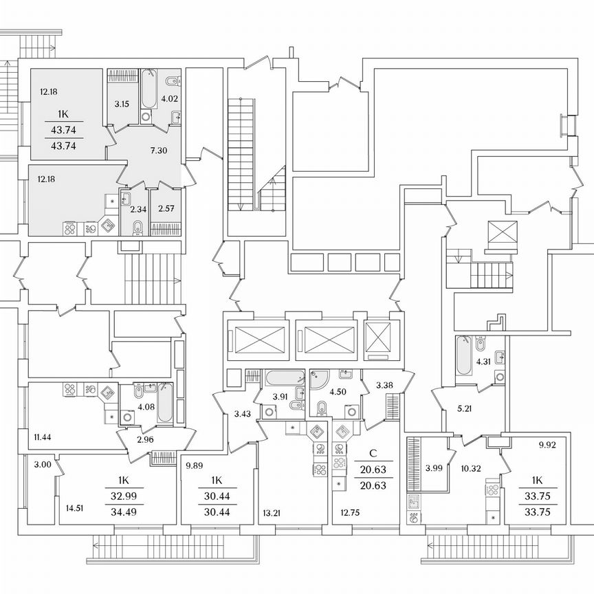 1-к. квартира, 43,7 м², 1/22 эт.