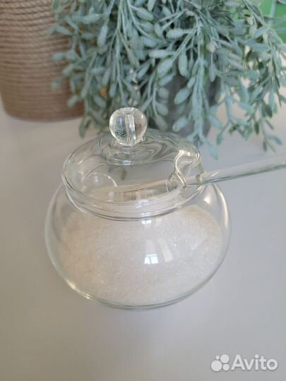 Сахарница с ложечкой стекло