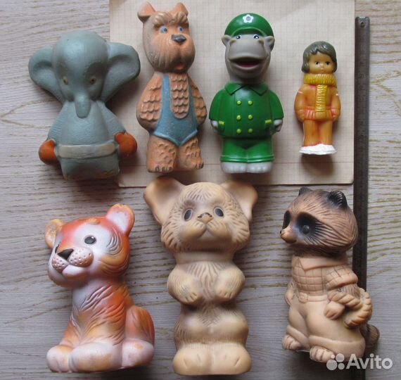 Игрушка СССР резина пищалка слон собака енот тигр