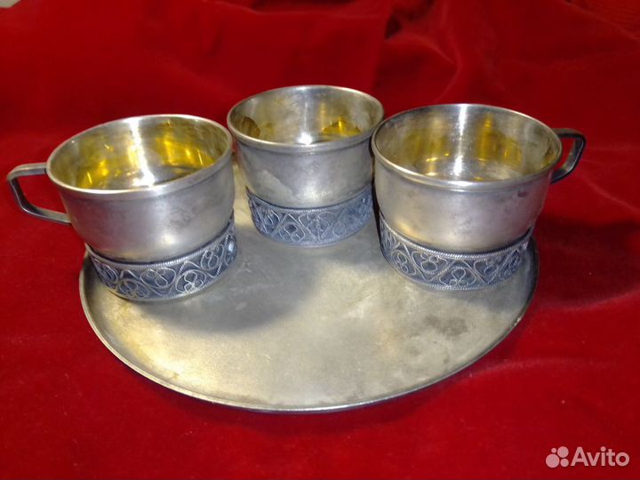 Кофейный набор СССР. Поднос и 3 чашки