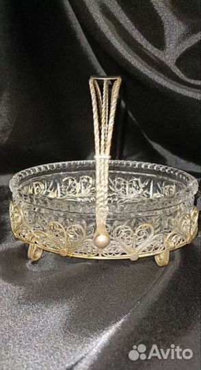 Конфетница с мельхиоровой подставкой СССР 1970г