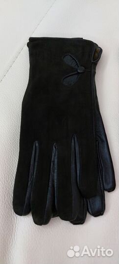 Перчатки женские кожа с замшей на флисе