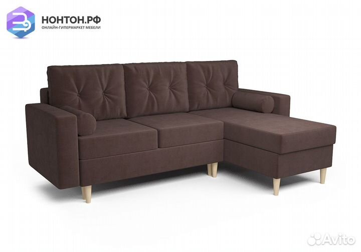 Угловой диван тик-так Белфаст велюр коричневый