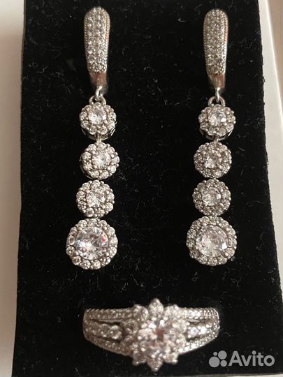 Серебряный комплект кольцо и серьги