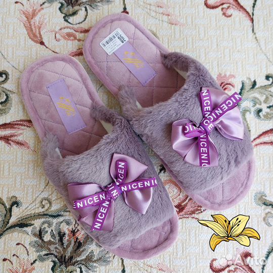 Тапочки Effa женские меховые. Сиреневые