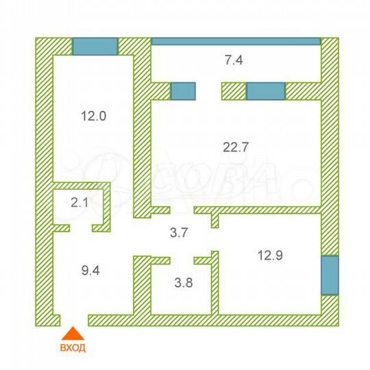 2-к. квартира, 66,6 м², 11/14 эт.