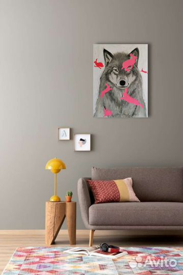 Картина маслом на холсте с изображением волка