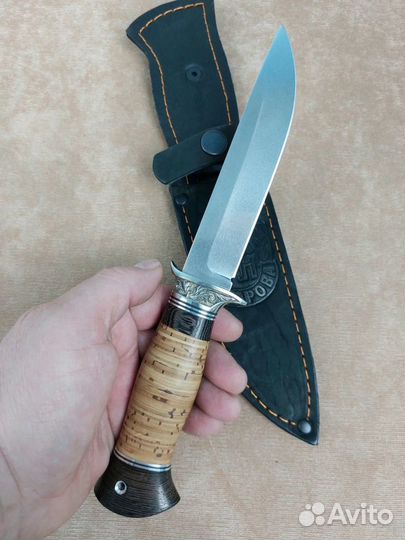 Нож Пехотинец S390 мельхиор и береста