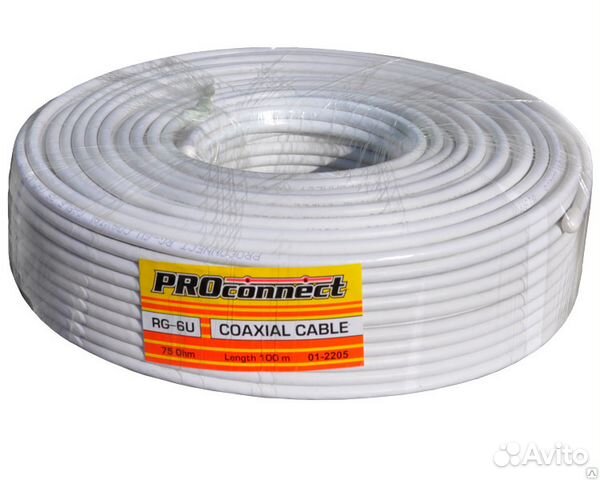 Телевизионный кабель RG-6U 75 Ом белый на метраж