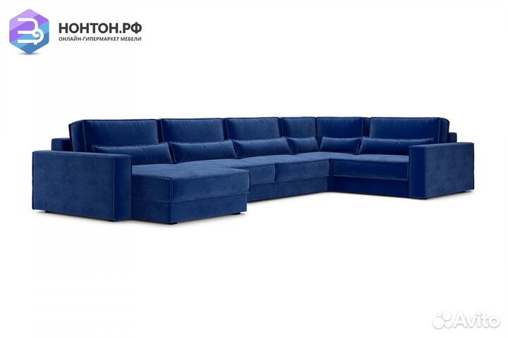 Диван п-образный тик-так Сохо темно-синий