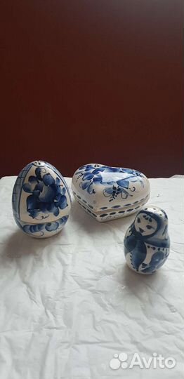 Гжель солонка-матрёшка, солонка-пасхальное яйцо