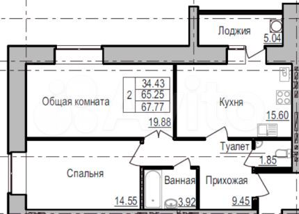 2-к. квартира, 67,7 м², 4/9 эт.