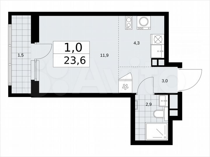 Квартира-студия, 23,6 м², 3/12 эт.