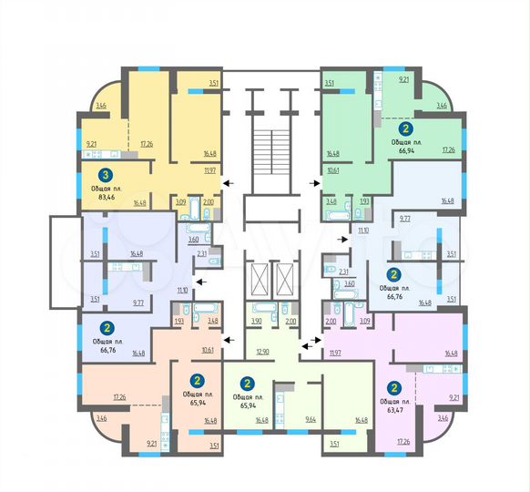2-к. квартира, 66 м², 2/19 эт.