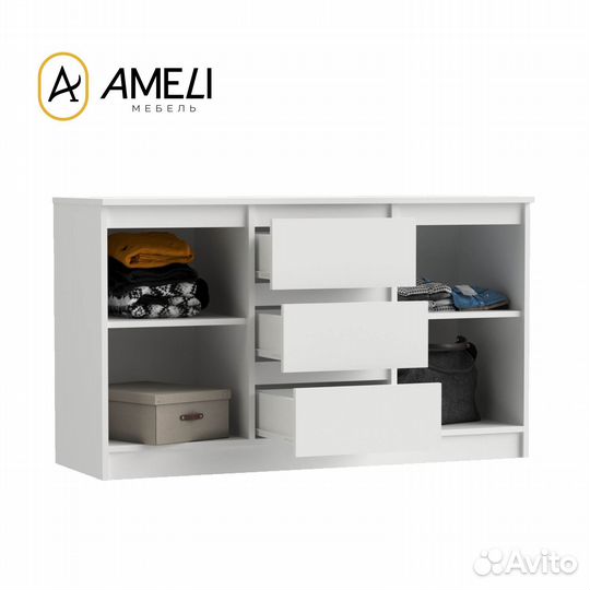 Комод с ящиками мори мк 1200.3, Белый