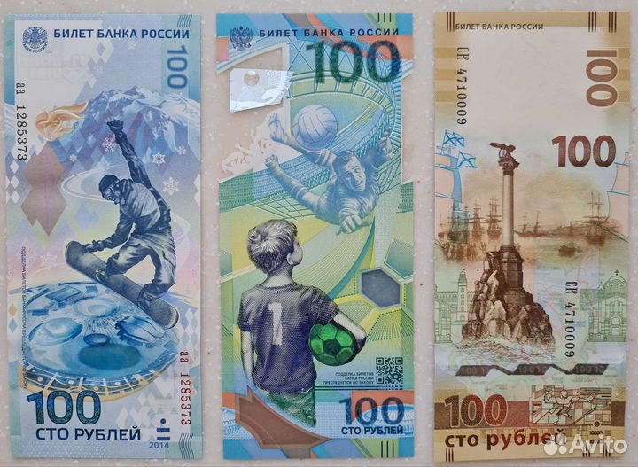 Памятные банкноты Банка России 100 рублeй
