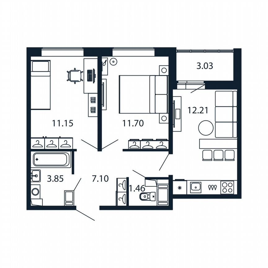 2-к. квартира, 46 м², 11/12 эт.