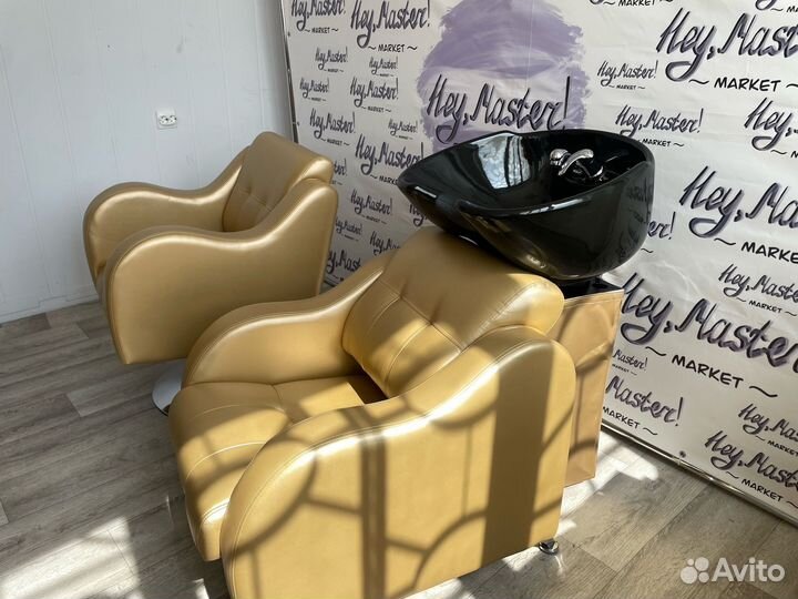 Парикмахерское кресло Волна на диске и мойка золот