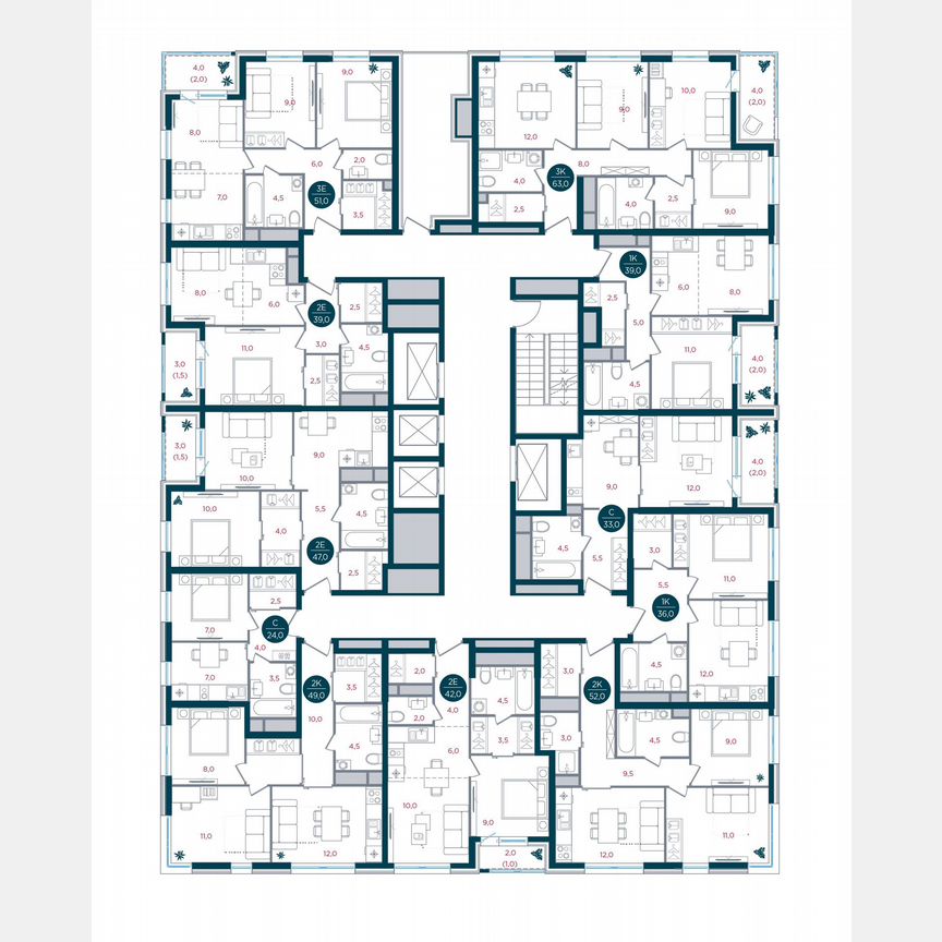 2-к. квартира, 52 м², 9/32 эт.