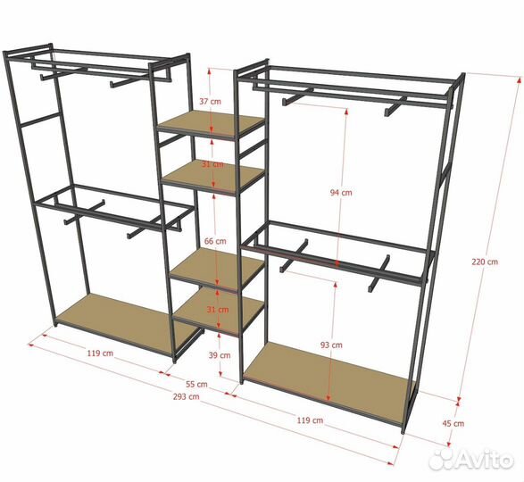 Стеллаж для одежды кч-2212 в стиле лофт